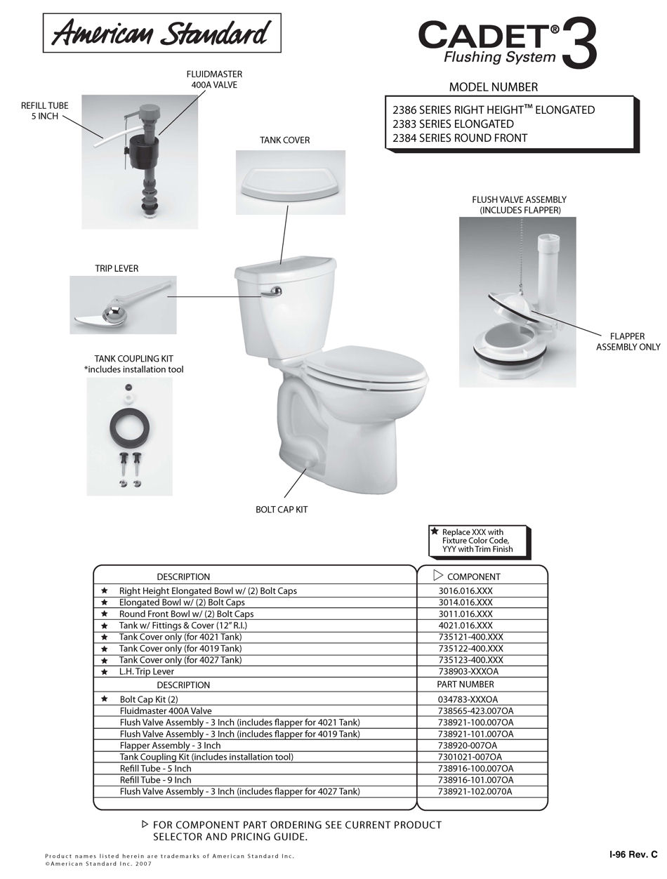 ToiletPro Parts Breakdown For American Standard 4019 Toilet